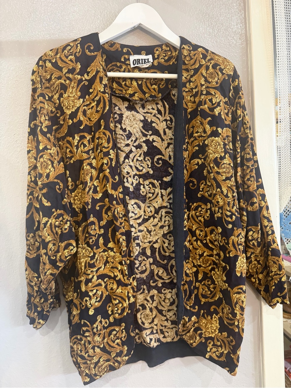 Black and Gold Baroque Open-Front Blazer